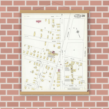 Old map wall art mockup — magnetic wood frame on brick wall — Sanborn Fire Insurance Map from Johnstown, Fulton County, New York (1912), Sheet #0020