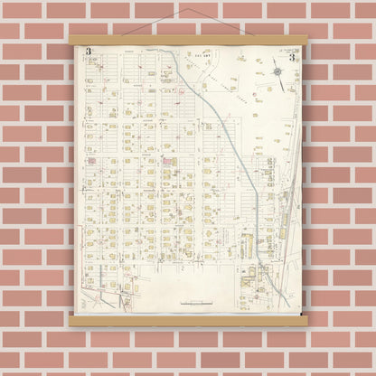 Old map wall art mockup — magnetic wood frame on brick wall — Sanborn Fire Insurance Map from Silsbee, Hardin County, Texas (1942), Sheet #0003