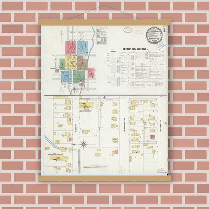 Old map wall art mockup — magnetic wood frame on brick wall — Sanborn Fire Insurance Map from Winchester, Randolph County, Indiana (1899) - Complete Map Set