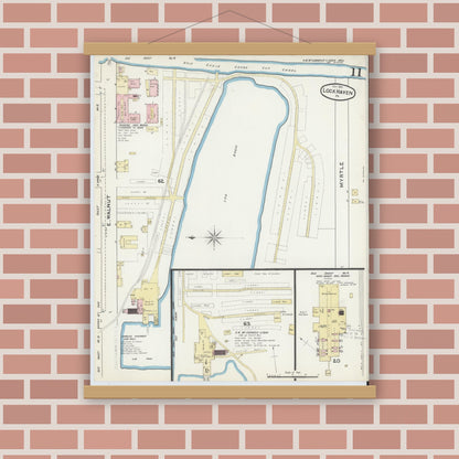 Old map wall art mockup — magnetic wood frame on brick wall — Sanborn Fire Insurance Map from Lock Haven, Clinton County, Pennsylvania (1891), Sheet #0011