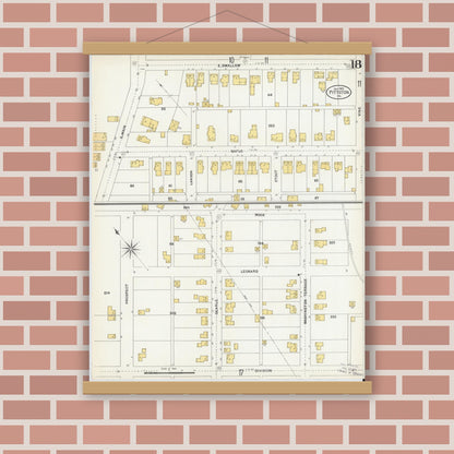 Old map wall art mockup — magnetic wood frame on brick wall — Sanborn Fire Insurance Map from Pittston, Luzerne County, Pennsylvania (1903), Sheet #0018