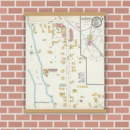 Old map wall art mockup — magnetic wood frame on brick wall — Sanborn Fire Insurance Map from Monroe, Orange County, New York (1897) - Complete Map Set