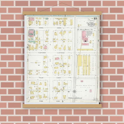 Old map wall art mockup — magnetic wood frame on brick wall — Sanborn Fire Insurance Map from Delphos, Van Wert And Allen Counties, Ohio (1899), Sheet #0010
