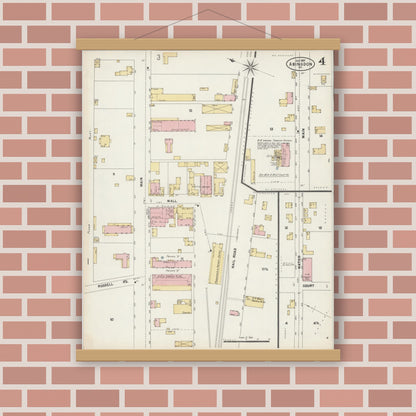 Old map wall art mockup — magnetic wood frame on brick wall — Sanborn Fire Insurance Map from Abingdon, Washington County, Virginia (1897), Sheet #0004