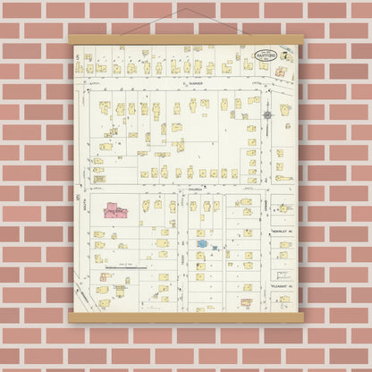Old map wall art mockup — magnetic wood frame on brick wall — Sanborn Fire Insurance Map from Hartford, Washington County, Wisconsin (1913), Sheet #0007