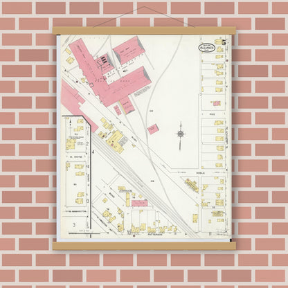 Old map wall art mockup — magnetic wood frame on brick wall — Sanborn Fire Insurance Map from Alliance, Stark County, Ohio (1911), Sheet #0005