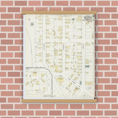 Old map wall art mockup — magnetic wood frame on brick wall — Sanborn Fire Insurance Map from Red Jacket, Houghton County, Michigan (1893), Sheet #0009