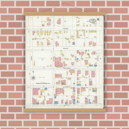 Old map wall art mockup — magnetic wood frame on brick wall — Sanborn Fire Insurance Map from Laredo, Webb County, Texas (1905), Sheet #0006