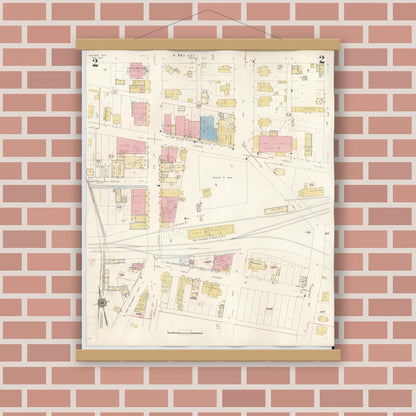 Old map wall art mockup — magnetic wood frame on brick wall — Sanborn Fire Insurance Map from Silsbee, Hardin County, Texas (1942), Sheet #0002