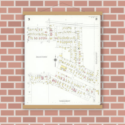 Old map wall art mockup — magnetic wood frame on brick wall — Sanborn Fire Insurance Map from Canal Winchester, Franklin County, Ohio (1941), Sheet #0003