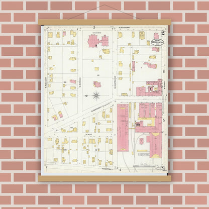 Old map wall art mockup — magnetic wood frame on brick wall — Sanborn Fire Insurance Map from Mount Vernon, Knox County, Ohio (1903), Sheet #0002