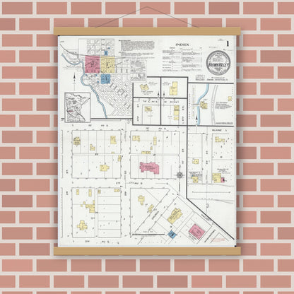 Old map wall art mockup — magnetic wood frame on brick wall — Sanborn Fire Insurance Map from Browns Valley, Traverse County, Minnesota (1919) - Complete Map Set