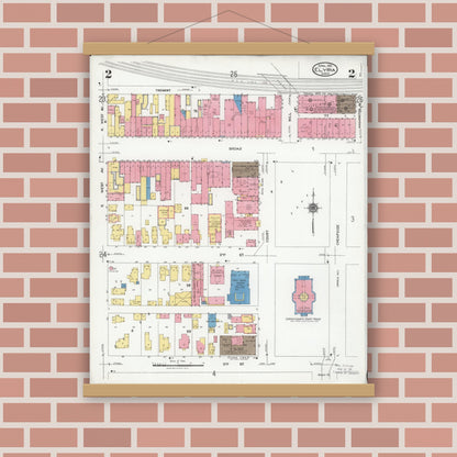 Old map wall art mockup — magnetic wood frame on brick wall — Sanborn Fire Insurance Map from Elyria, Lorain County, Ohio (1925), Sheet #0002