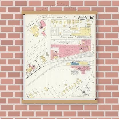 Old map wall art mockup — magnetic wood frame on brick wall — Sanborn Fire Insurance Map from Battle Creek, Calhoun County, Michigan (1913), Sheet #0010