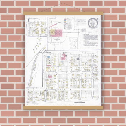 Old map wall art mockup — magnetic wood frame on brick wall — Sanborn Fire Insurance Map from Bovey, Itasca County, Minnesota (1938) - Complete Map Set