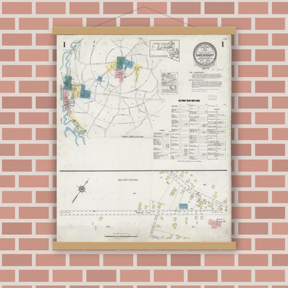 Old map wall art mockup — magnetic wood frame on brick wall — Sanborn Fire Insurance Map from Shrewsbury, Worcester County, Massachusetts (1925) - Complete Map Set