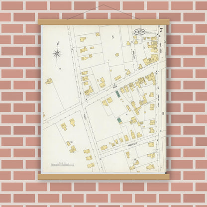 Old map wall art mockup — magnetic wood frame on brick wall — Sanborn Fire Insurance Map from Babylon, Suffolk County, New York (1902), Sheet #0007