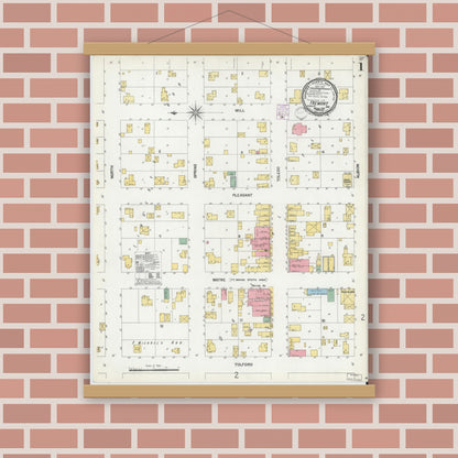 Old map wall art mockup — magnetic wood frame on brick wall — Sanborn Fire Insurance Map from Fremont, Steuben County, Indiana (1901) - Complete Map Set