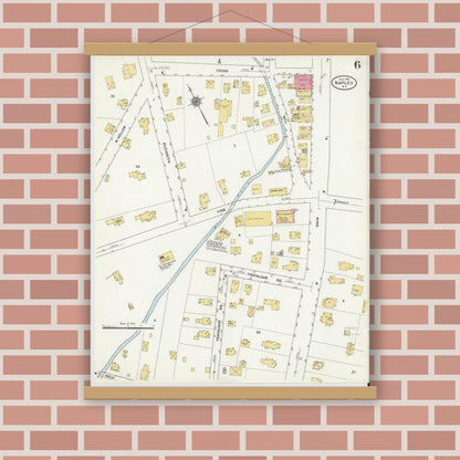 Old map wall art mockup — magnetic wood frame on brick wall — Sanborn Fire Insurance Map from Naples, Ontario County, New York (1911), Sheet #0006