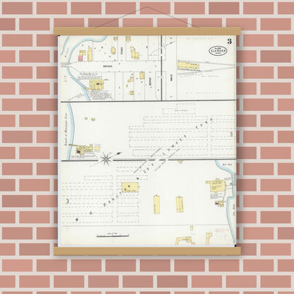 Old map wall art mockup — magnetic wood frame on brick wall — Sanborn Fire Insurance Map from Elk River, Sherburne County, Minnesota (1899), Sheet #0003