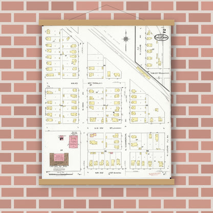Old map wall art mockup — magnetic wood frame on brick wall — Sanborn Fire Insurance Map from Eagle Grove, Wright County, Iowa (1921), Sheet #0002