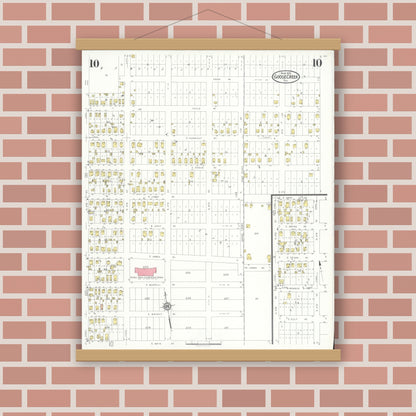 Old map wall art mockup — magnetic wood frame on brick wall — Sanborn Fire Insurance Map from Goose Creek, Harris County, Texas (1931), Sheet #0010
