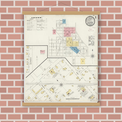 Old map wall art mockup — magnetic wood frame on brick wall — Sanborn Fire Insurance Map from Sheridan, Hamilton County, Indiana (1896) - Complete Map Set