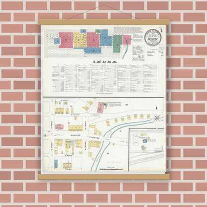 Old map wall art mockup — magnetic wood frame on brick wall — Sanborn Fire Insurance Map from Ashland, Schuylkill County, Pennsylvania (1908) - Complete Map Set