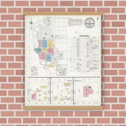 Old map wall art mockup — magnetic wood frame on brick wall — Sanborn Fire Insurance Map from Richland Center, Richland County, Wisconsin (1912), Sheet #0001