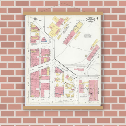 Old map wall art mockup — magnetic wood frame on brick wall — Sanborn Fire Insurance Map from Benton Harbor, Berrien County, Michigan (1911), Sheet #0004