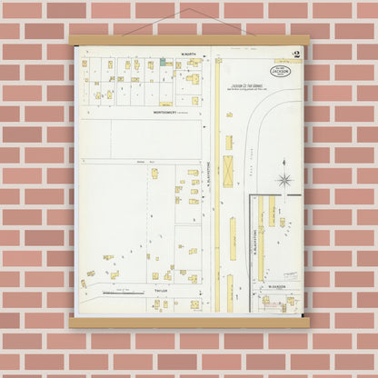 Old map wall art mockup — magnetic wood frame on brick wall — Sanborn Fire Insurance Map from Jackson, Jackson County, Michigan (1899), Sheet #0002