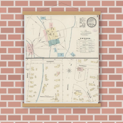 Old map wall art mockup — magnetic wood frame on brick wall — Sanborn Fire Insurance Map from Hamilton, Madison County, New York (1887), Sheet #0001