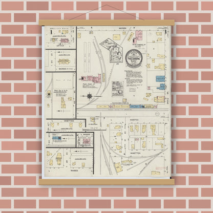 Old map wall art mockup — magnetic wood frame on brick wall — Sanborn Fire Insurance Map from Pinconning, Bay County, Michigan (1924) - Complete Map Set