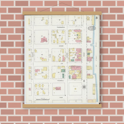 Old map wall art mockup — magnetic wood frame on brick wall — Sanborn Fire Insurance Map from Saint Clair, Saint Clair County, Michigan (1895), Sheet #0003