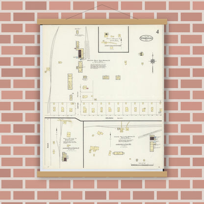 Old map wall art mockup — magnetic wood frame on brick wall — Sanborn Fire Insurance Map from Stambaugh, Iron County, Michigan (1913), Sheet #0004