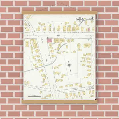 Old map wall art mockup — magnetic wood frame on brick wall — Sanborn Fire Insurance Map from Morrisville, Madison County, New York (1911), Sheet #0002