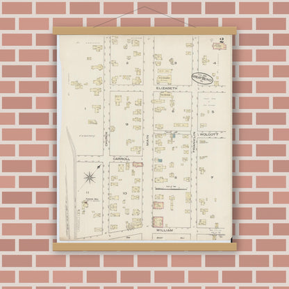 Old map wall art mockup — magnetic wood frame on brick wall — Sanborn Fire Insurance Map from Great Bend, Susquehanna County, Pennsylvania (1885), Sheet #0002