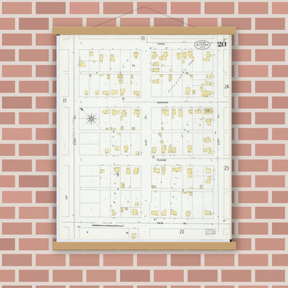 Old map wall art mockup — magnetic wood frame on brick wall — Sanborn Fire Insurance Map from Alpena, Alpena County, Michigan (1901), Sheet #0020