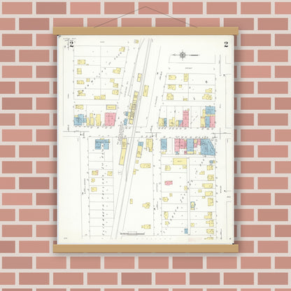 Old map wall art mockup — magnetic wood frame on brick wall — Sanborn Fire Insurance Map from Elkton, Huron County, Michigan (1938), Sheet #0002