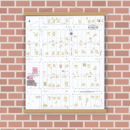 Old map wall art mockup — magnetic wood frame on brick wall — Sanborn Fire Insurance Map from Blooming Prairie, Steele County, Minnesota (1927), Sheet #0004