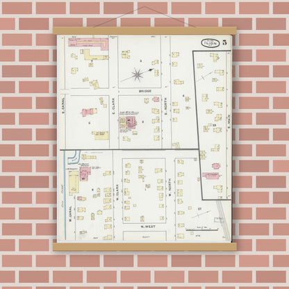 Old map wall art mockup — magnetic wood frame on brick wall — Sanborn Fire Insurance Map from Ilion, Herkimer County, New York (1891), Sheet #0005