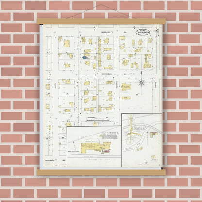 Old map wall art mockup — magnetic wood frame on brick wall — Sanborn Fire Insurance Map from Crystal Falls, Iron County, Michigan (1904), Sheet #0004