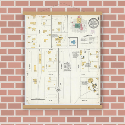 Old map wall art mockup — magnetic wood frame on brick wall — Sanborn Fire Insurance Map from Goldthwaite, Mills County, Texas (1904) - Complete Map Set