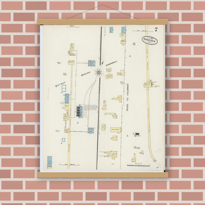 Old map wall art mockup — magnetic wood frame on brick wall — Sanborn Fire Insurance Map from Houghton, Houghton County, Michigan (1888), Sheet #0007