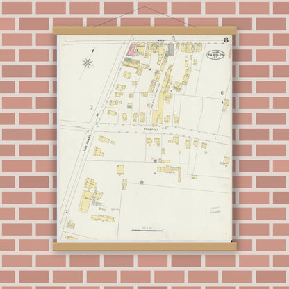 Old map wall art mockup — magnetic wood frame on brick wall — Sanborn Fire Insurance Map from Babylon, Suffolk County, New York (1897), Sheet #0008