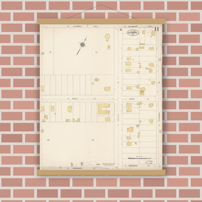 Old map wall art mockup — magnetic wood frame on brick wall — Sanborn Fire Insurance Map from Alhambra, Los Angeles County, California (1912), Sheet #0011