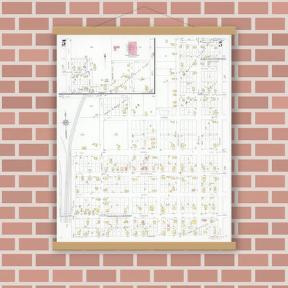 Old map wall art mockup — magnetic wood frame on brick wall — Sanborn Fire Insurance Map from Sullivan, Moultrie County, Illinois (1932), Sheet #0005