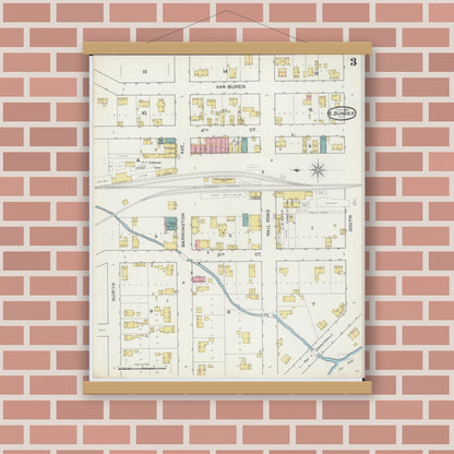 Old map wall art mockup — magnetic wood frame on brick wall — Sanborn Fire Insurance Map from Dundee, Kane County, Illinois (1893), Sheet #0003