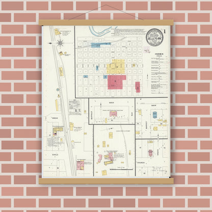 Old map wall art mockup — magnetic wood frame on brick wall — Sanborn Fire Insurance Map from Belle Plaine, Scott County, Minnesota (1909) - Complete Map Set