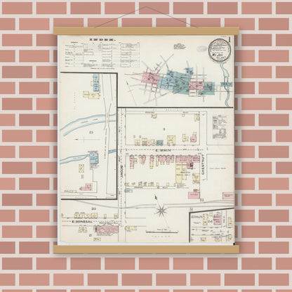 Old map wall art mockup — magnetic wood frame on brick wall — Sanborn Fire Insurance Map from Mount Joy, Lancaster County, Pennsylvania (1886) - Complete Map Set